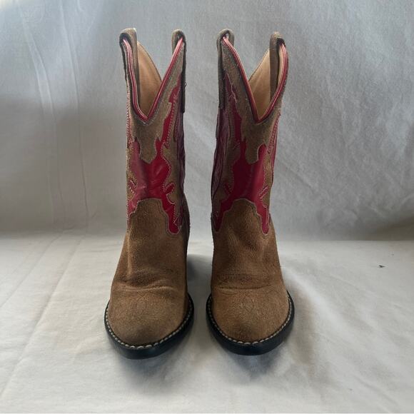 Old West Leather Cowgirl Boots Red Brown Toddler Size 100 Rodeo Western Country - Picture 2 of 13